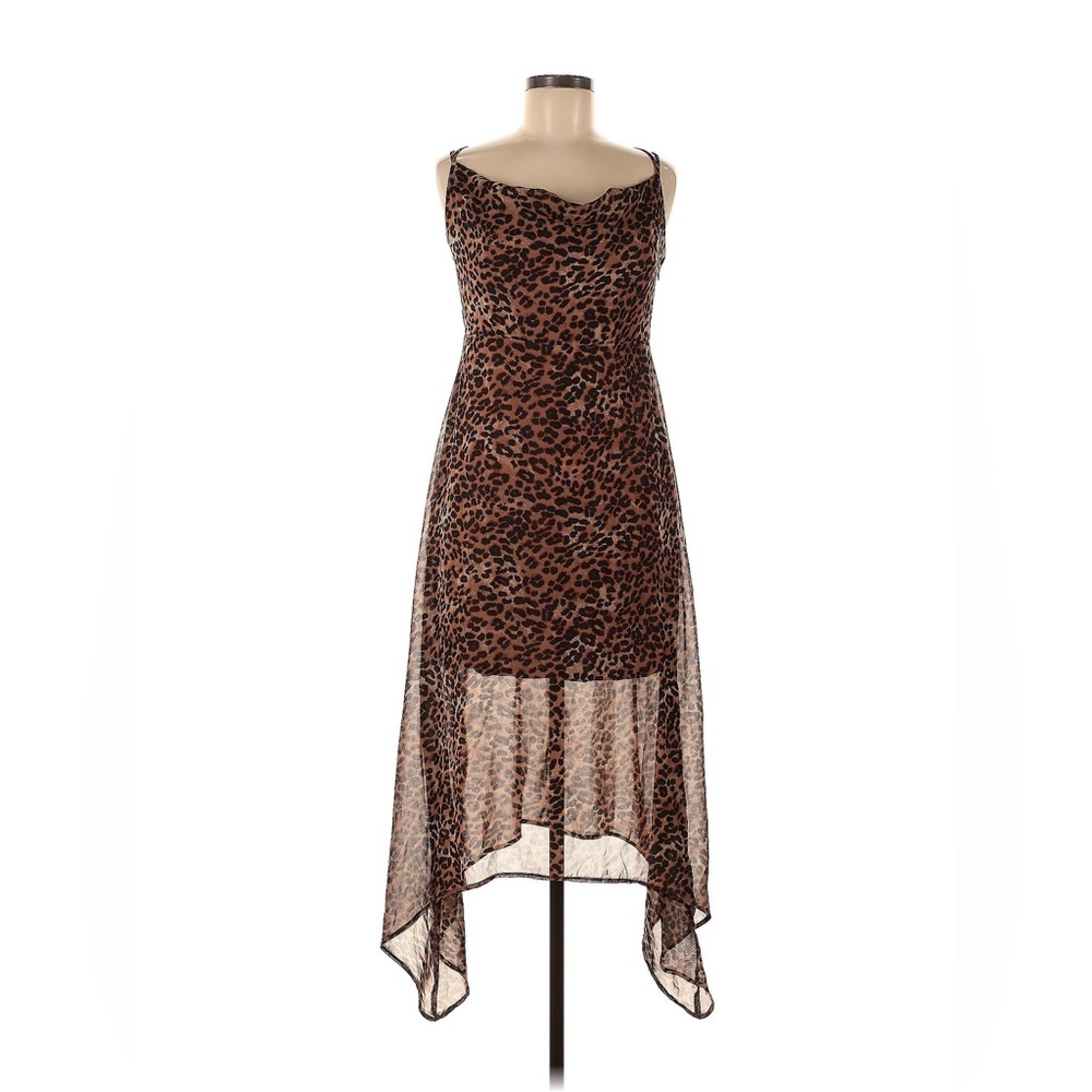 TARGET Brown Black Leopard Print Sleeveless Shark Bite Asymmetrical Hem Dress M